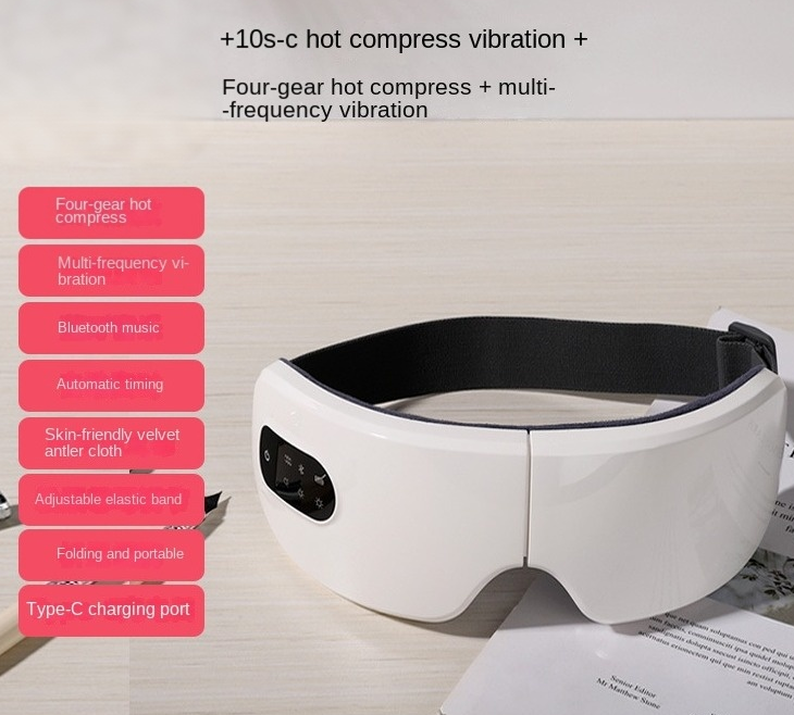 Eye Massage Device with Heat Therapy and Vibration, Foldable Rechargeable Eye Mask for Home Use